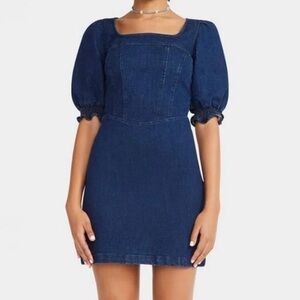 Betsey Johnson womens S denim cotton blend mini babydoll dress milkmaid y2k